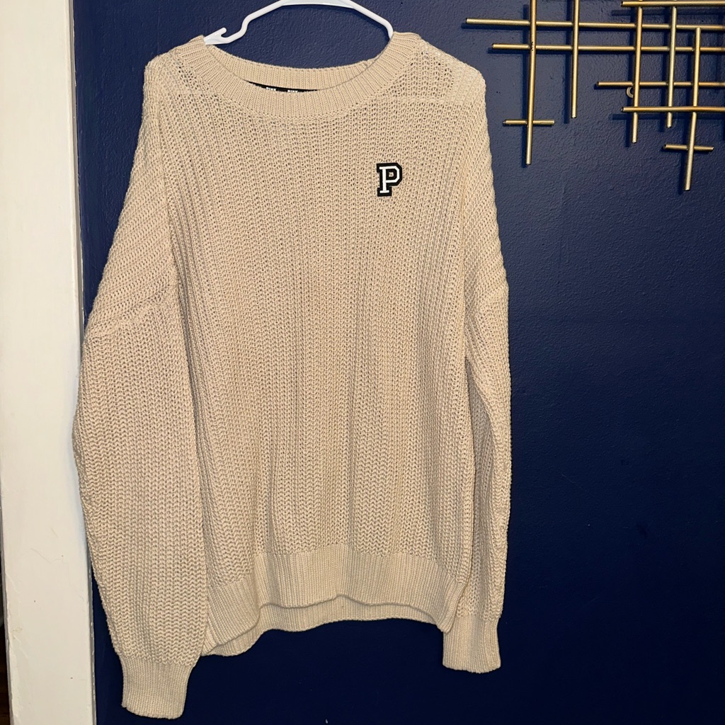 Pink Crew Neck Sweater Ribbed Knit Size L